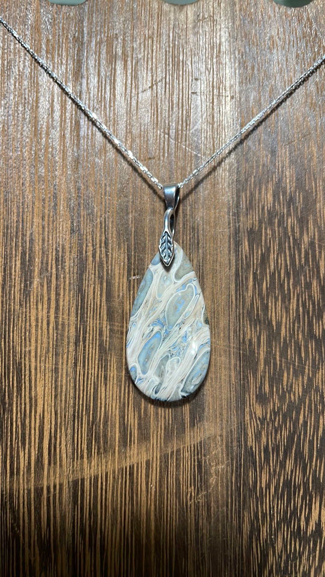 Gemstone leaf sterling silver necklace.